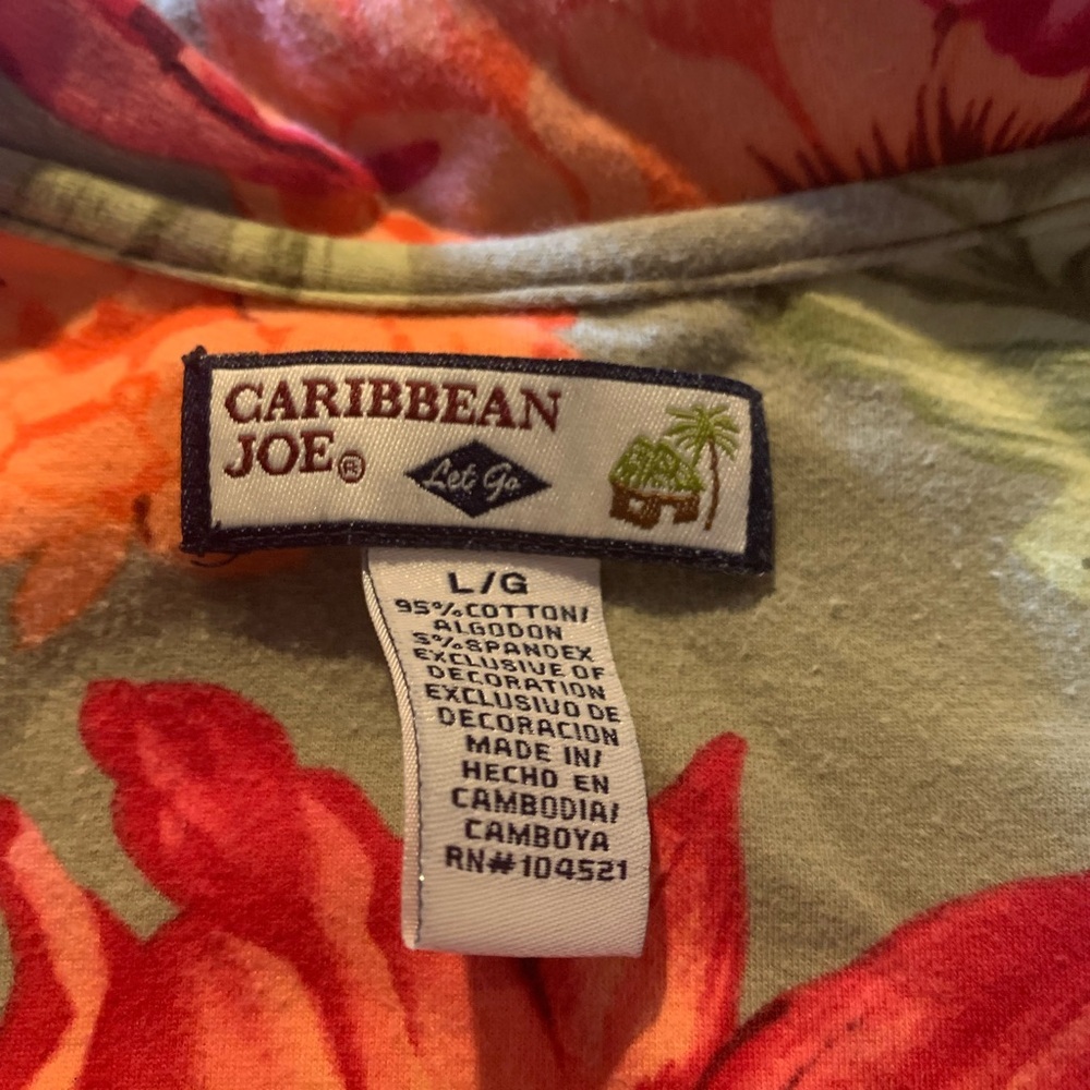 Caribbean Joe Women’s Floral Polo Blouse - Pink & Orange Bloom Size Large - Picture 7 of 7